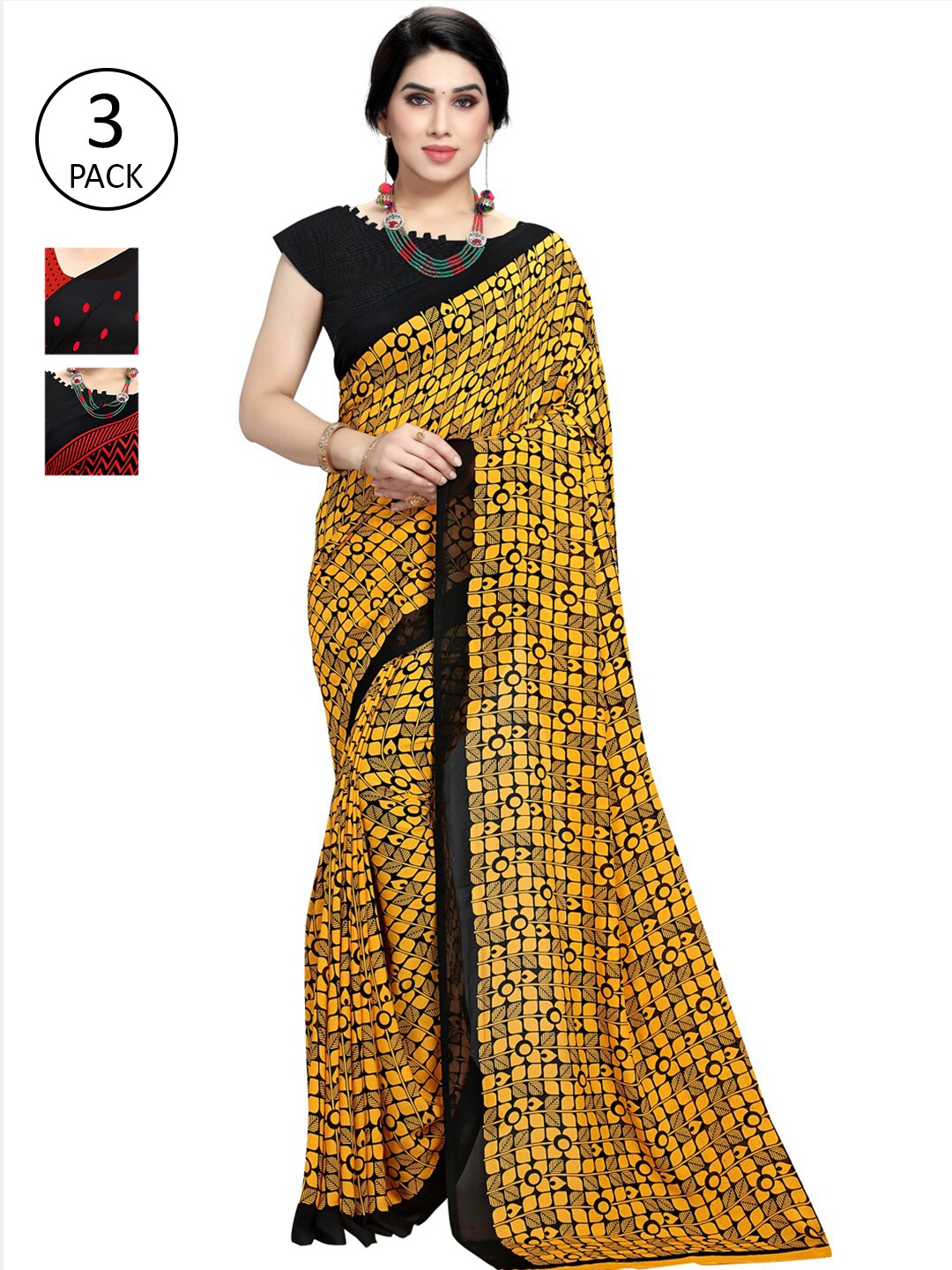 

KALINI Pack Of 3 Yellow & Red Saree