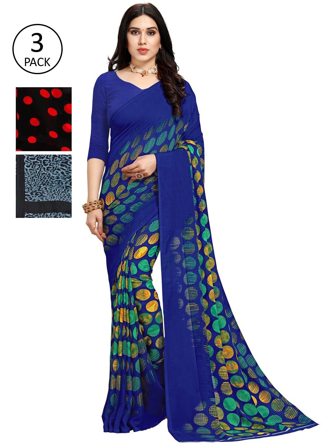 

ANAND SAREES Multi Pack of 3 Printed Poly Georgette Saree