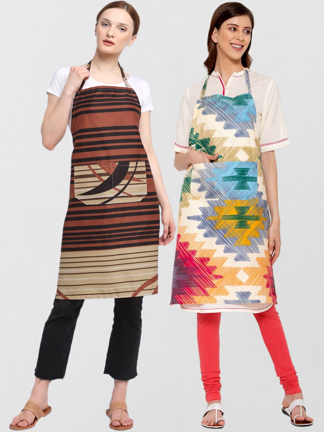 

KLOTTHE Unisex Pack Of 2 Printed Cotton 210 TC Aprons, Brown