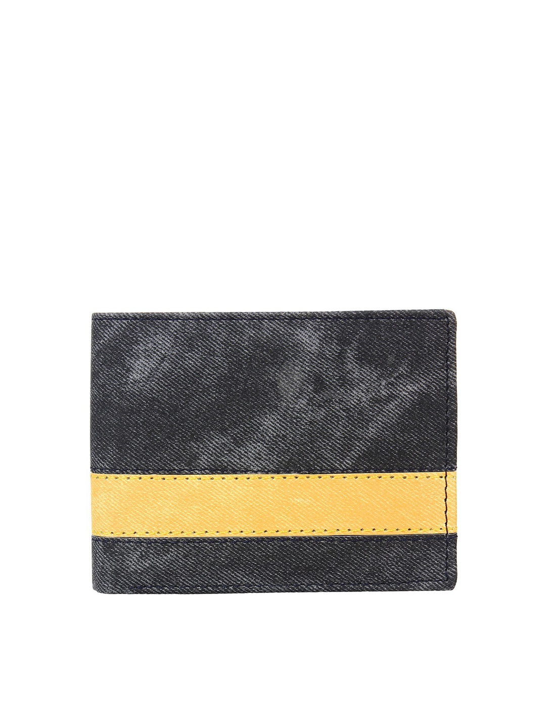 

Creature Men Navy Blue & Yellow Colourblocked Fabric Two Fold Wallet