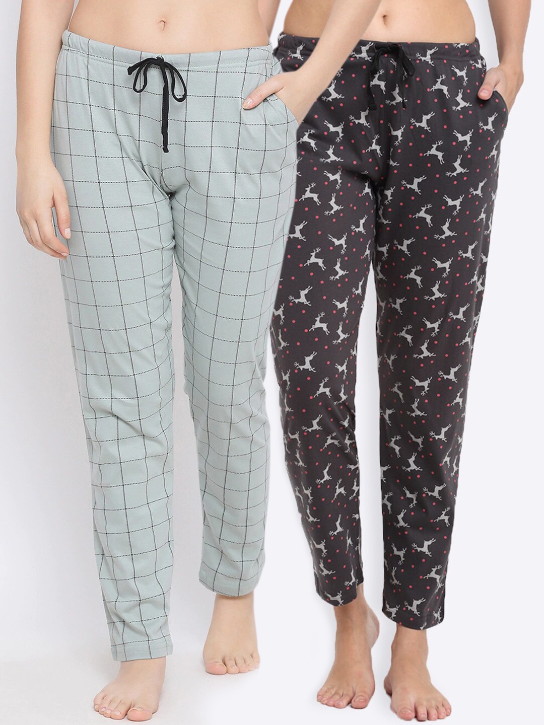 

Kanvin Women Pack Of 2 Printed Cotton Lounge Pants, Charcoal