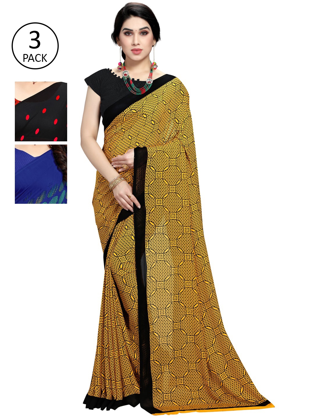 

KALINI Pack Of 3 Yellow & Red Saree