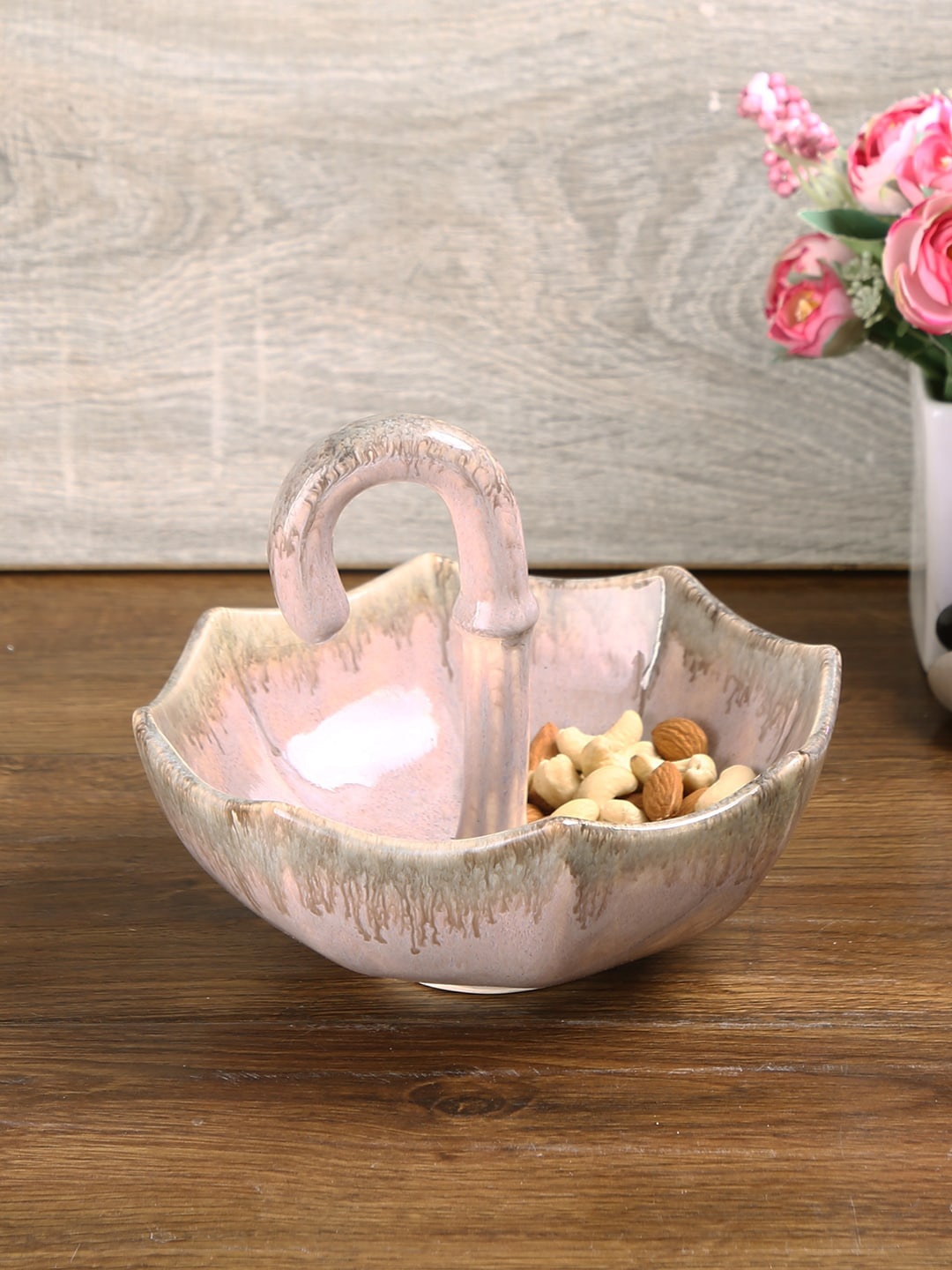 

Aapno Rajasthan Pink Handcrafted Ceramic Inverted Umbrella Platter