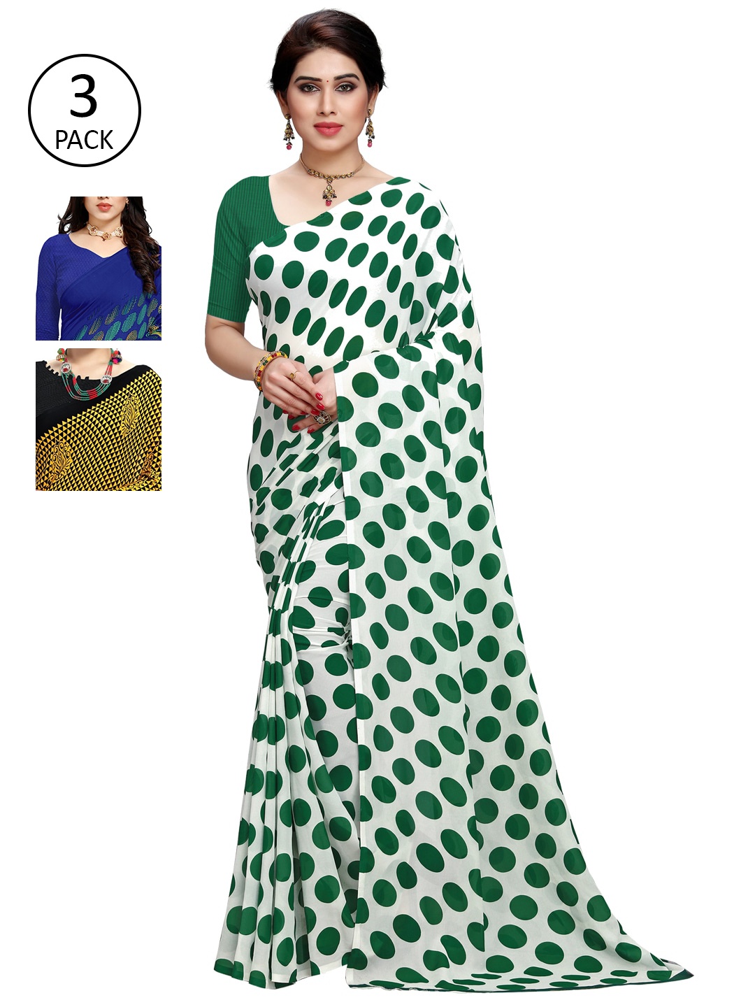 

KALINI Pack Of 3 Multicoloured Poly Georgette Sarees, Multi