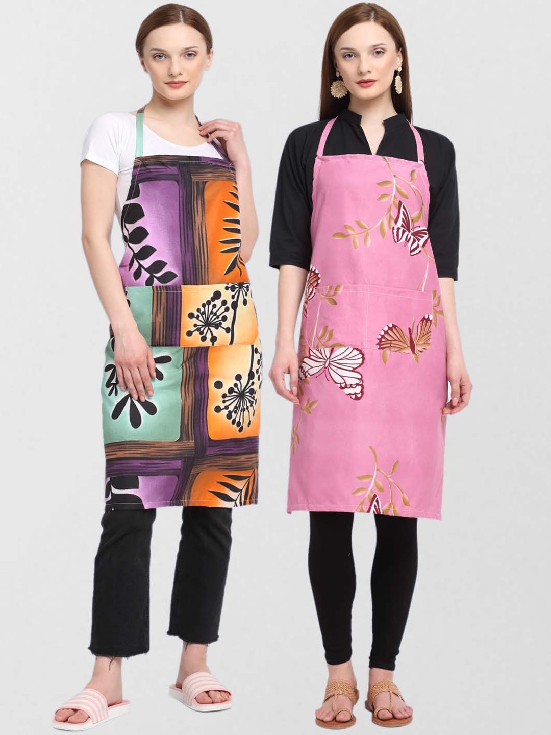 

KLOTTHE Unisex Pack Of 2 Printed 210 TC Cotton Aprons, Pink