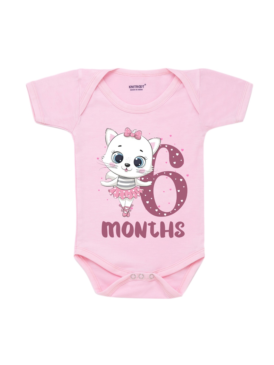 

KNITROOT Infant Kids Pink & White Kitty Graphic Printed Bodysuit