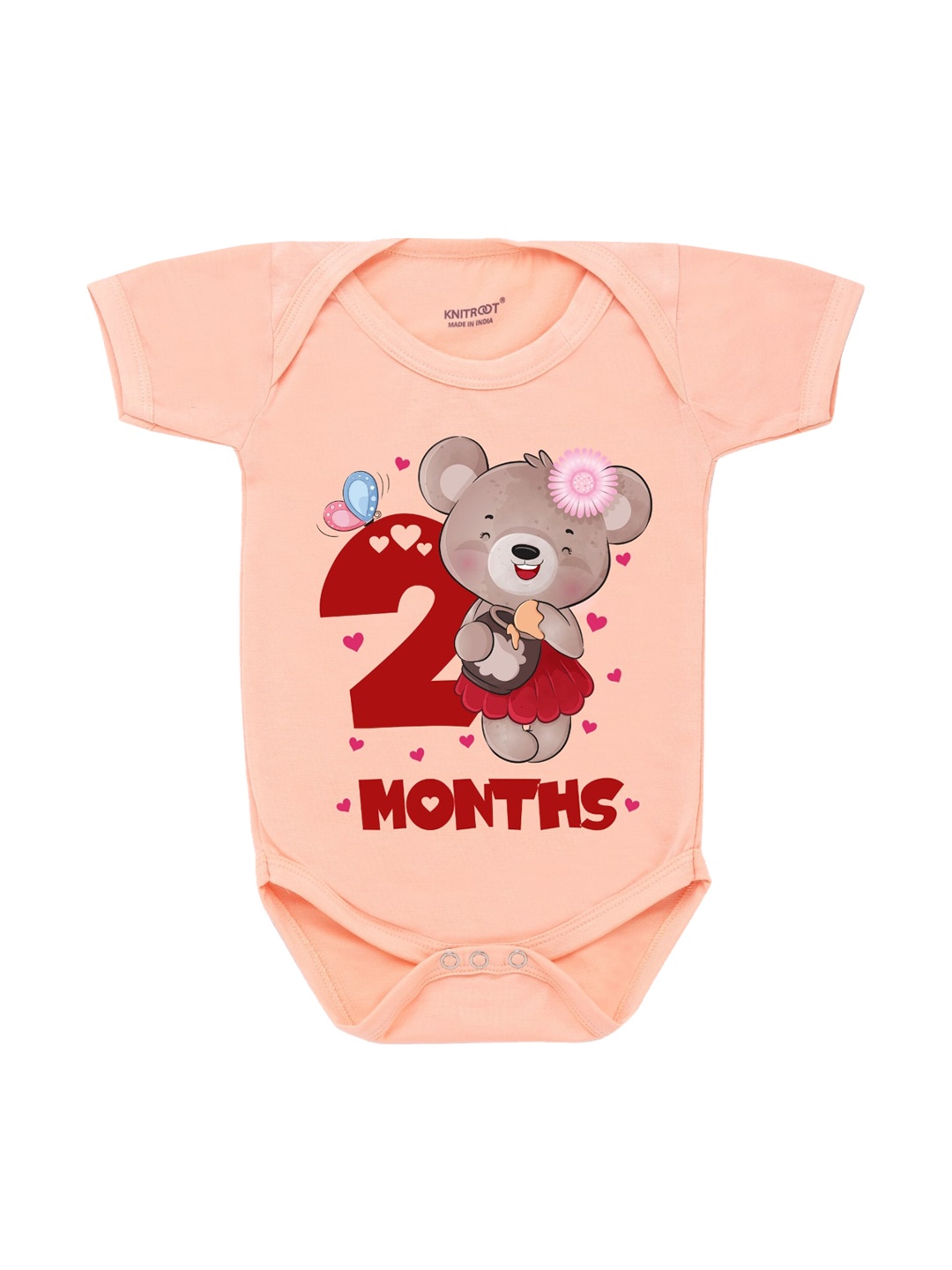 

KNITROOT Infant Kids Peach-Colored & Red Printed Bodysuit