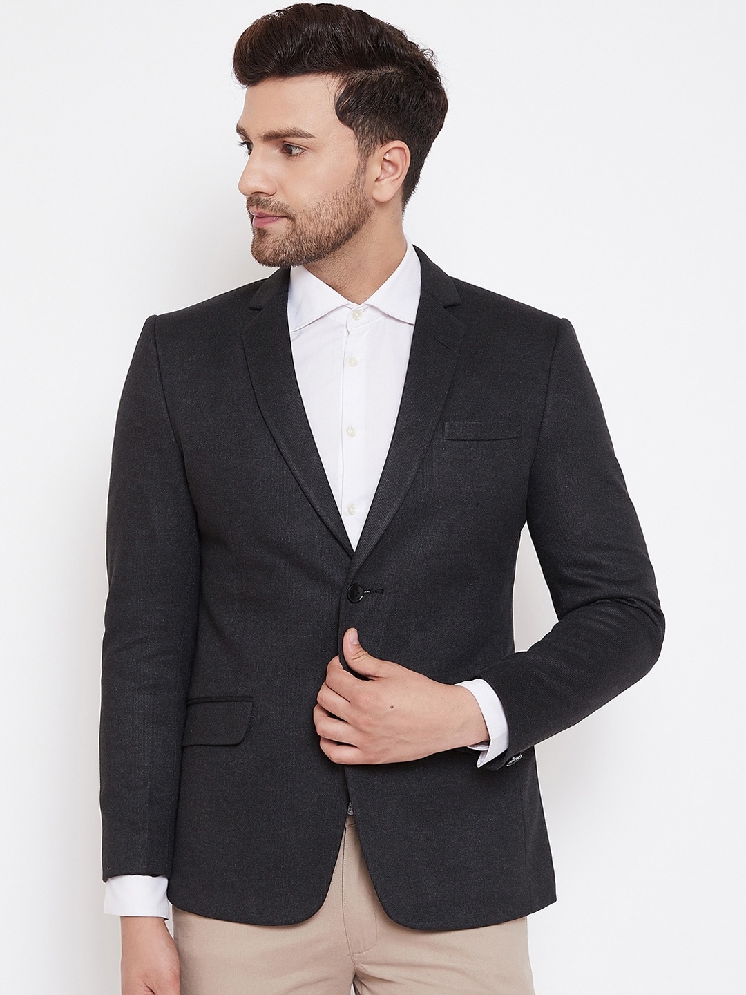 

Spirit Men Black Tailored-Fit Single-Breasted Formal Blazer