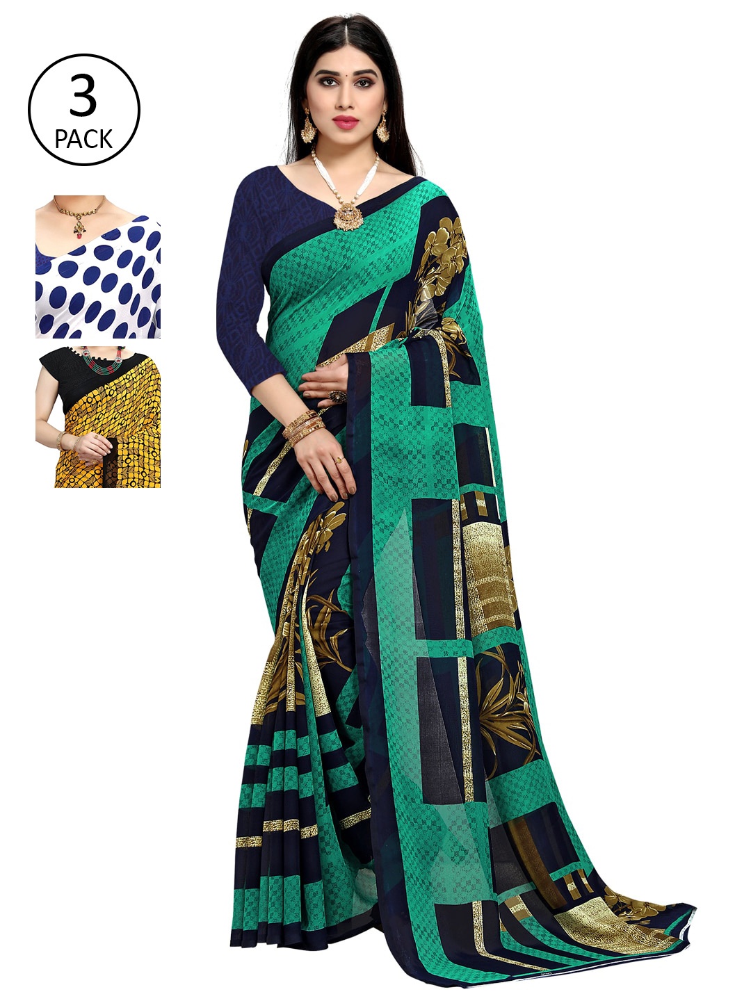 

KALINI Yellow & Blue Pack of 3 Saree