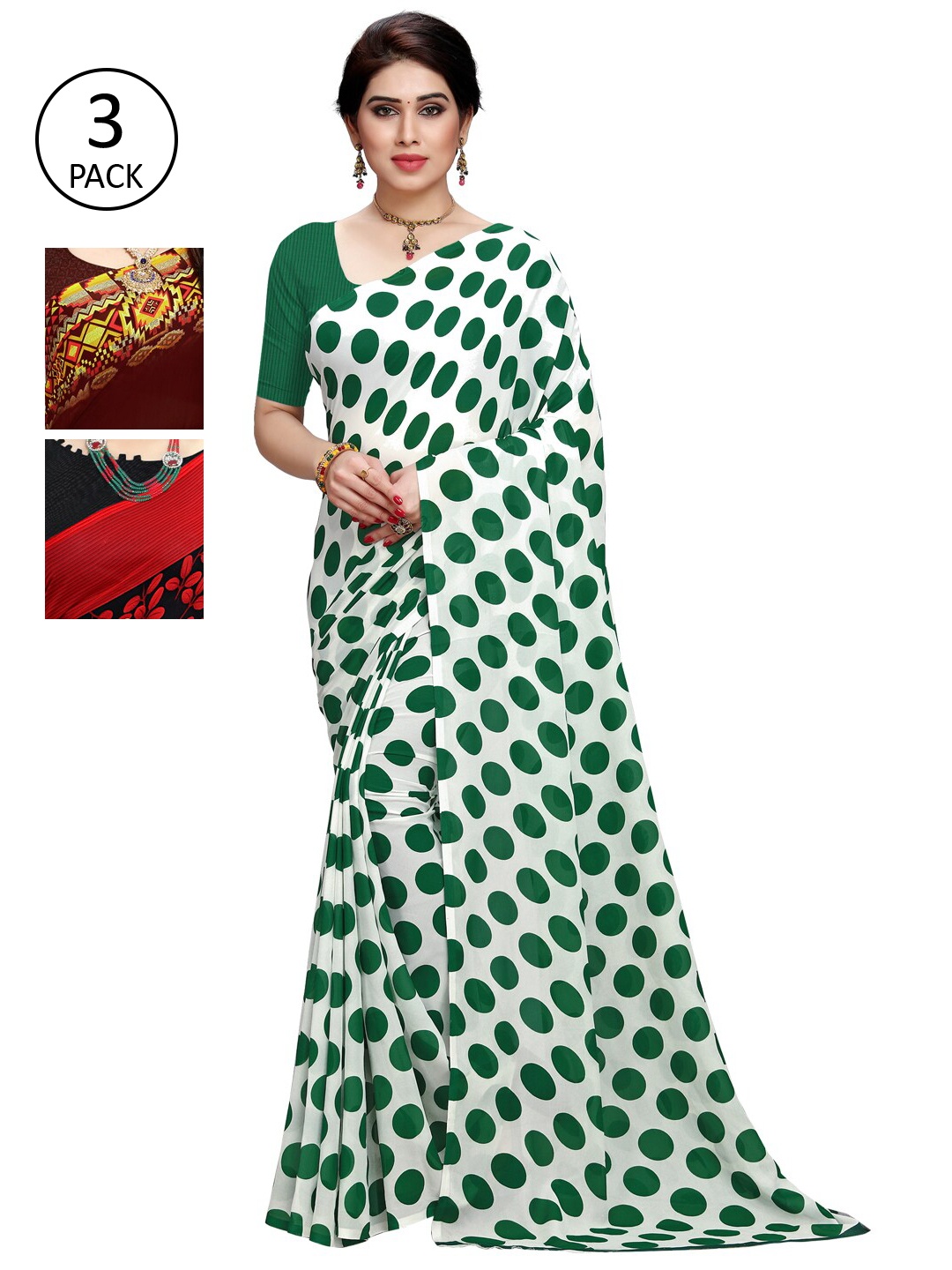 

KALINI Pack of 3 Printed Poly Georgette Saree, Multi