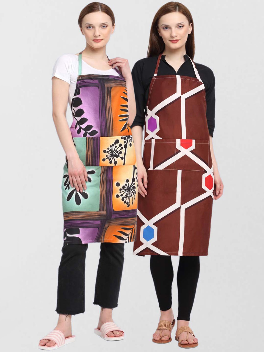 

KLOTTHE Unisex Pack Of 2 Printed Cotton 210 TC Aprons, Orange