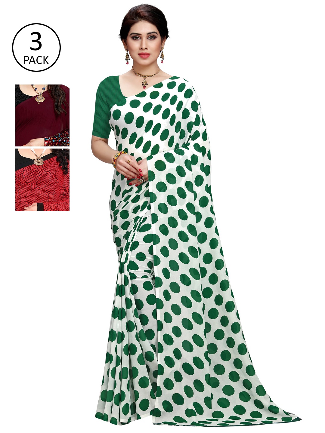 

KALINI Multi Pack of 3 Printed Poly Georgette Saree