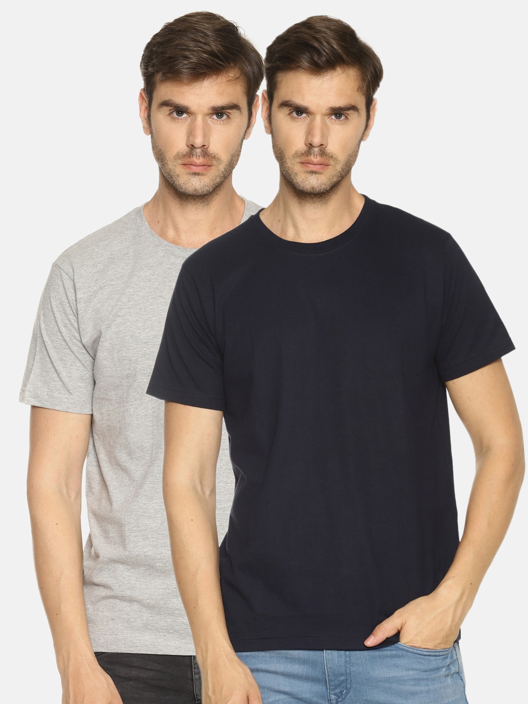 

OBOW Men Raw Edge T-shirt - Pack of 2, Grey melange