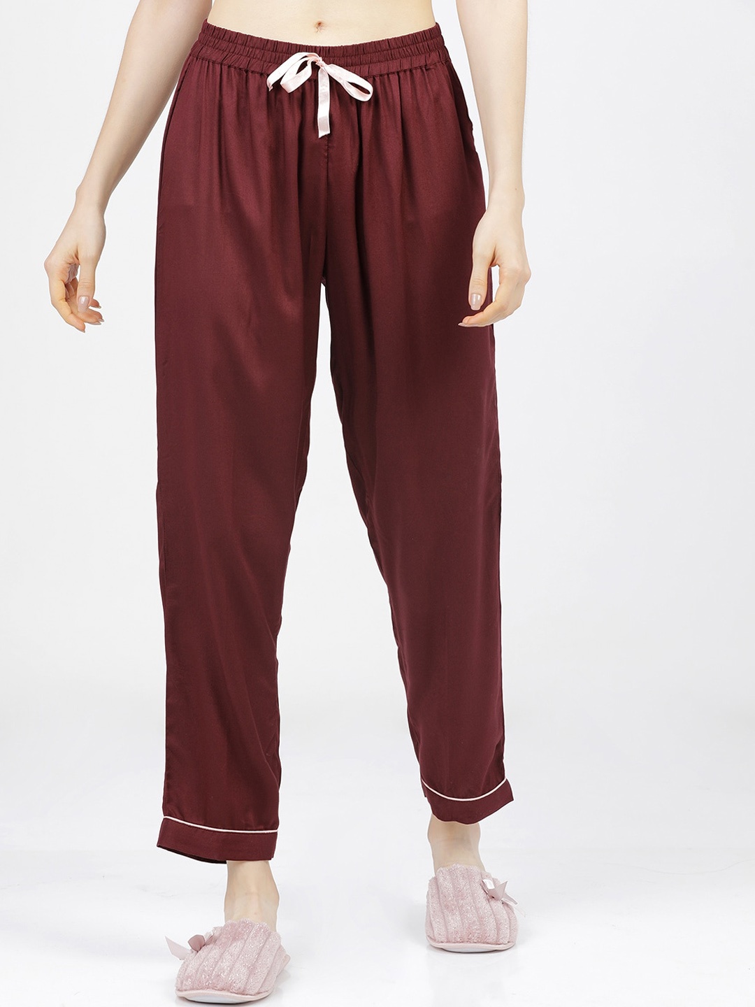 

Tokyo Talkies Women Burgundy Solid Lounge Pants