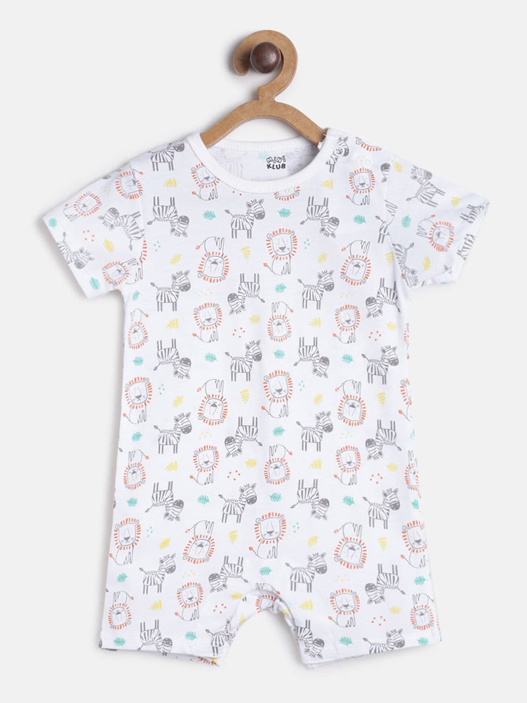 

MINI KLUB Infants Boys White & Grey Printed Cotton Rompers