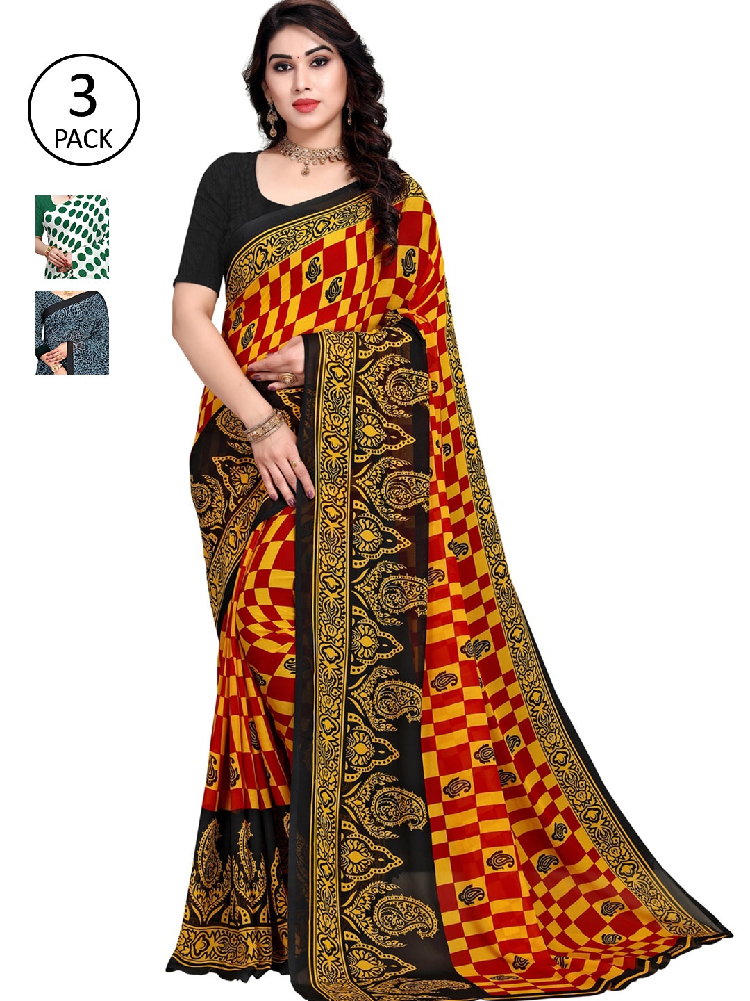 

KALINI Multi Pack of 3 Printed Poly Georgette Saree