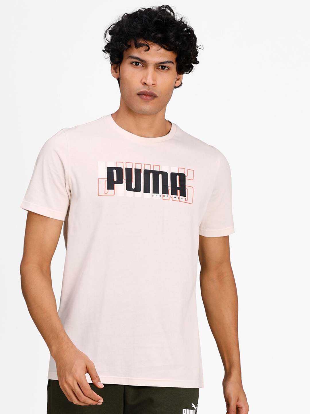 

Puma Men Pink Black Brand Logo Printed Athletics Pure Cotton T-shirt
