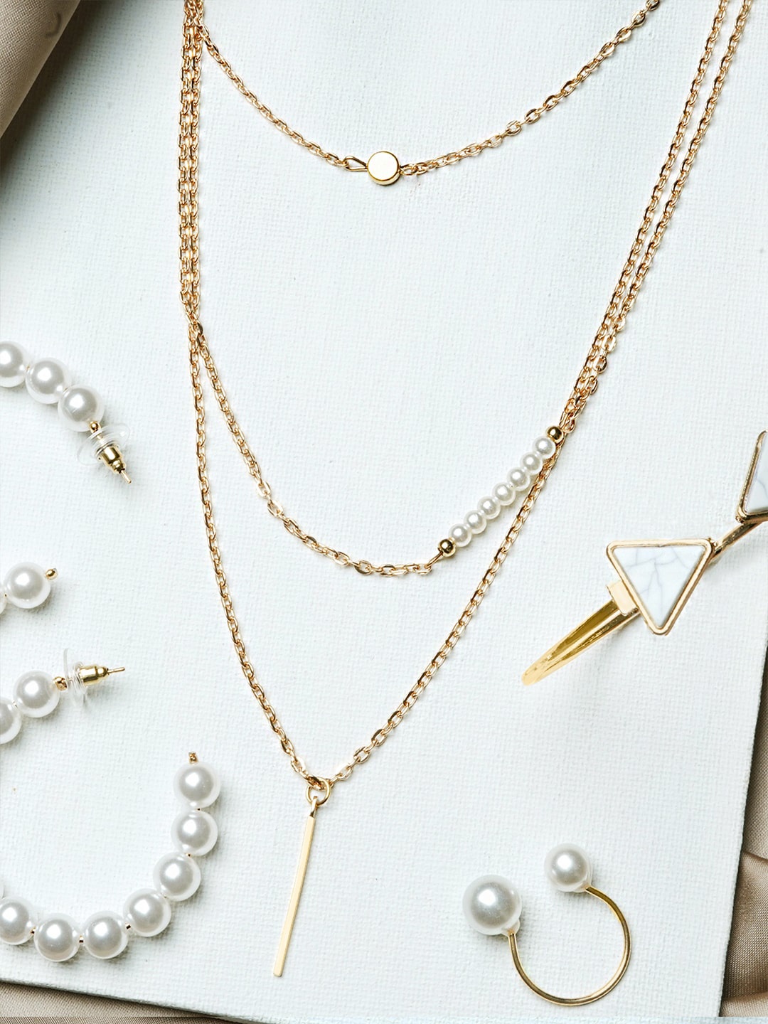 

JOKER & WITCH Gold-Toned & White Pearl Beaded Jewellery Set