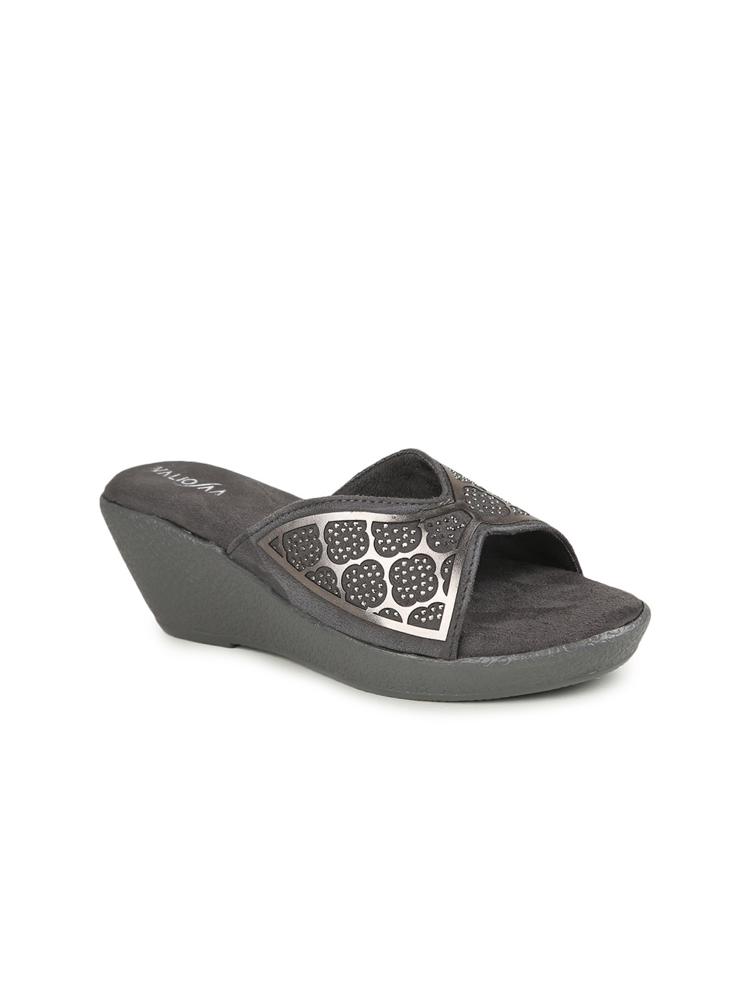 

VALIOSAA Grey Printed Wedge Mules
