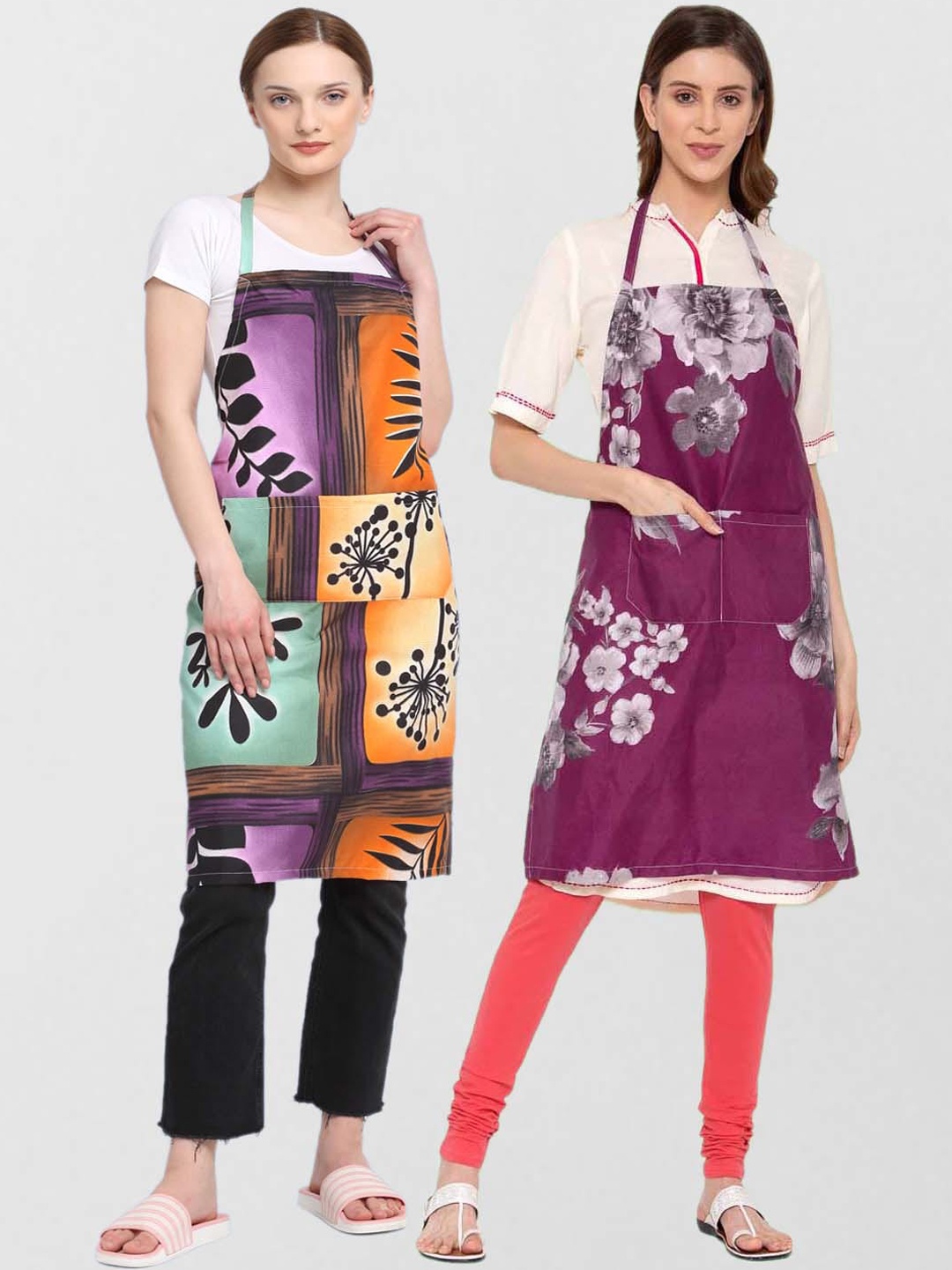 

KLOTTHE Pack Of 2 Printed 210TC Cotton Aprons, Purple