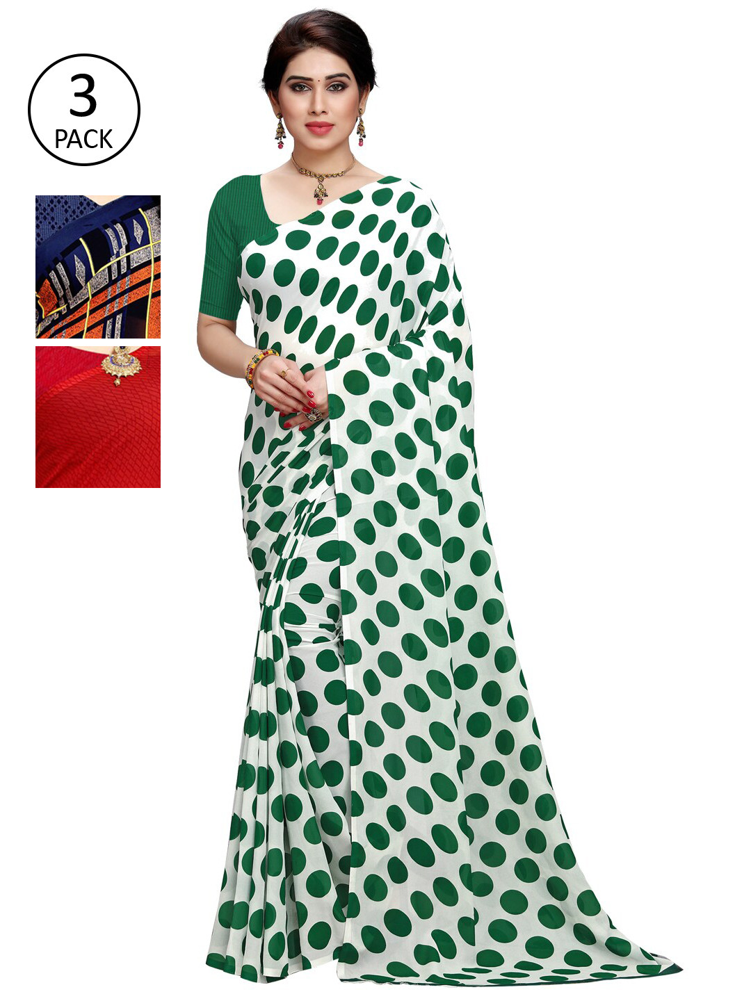 

KALINI Pack Of 3 Multicoloured Poly Georgette Sarees, Multi