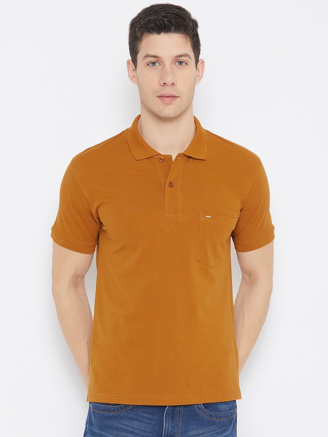 

Okane Men Tan Polo Collar T-shirt