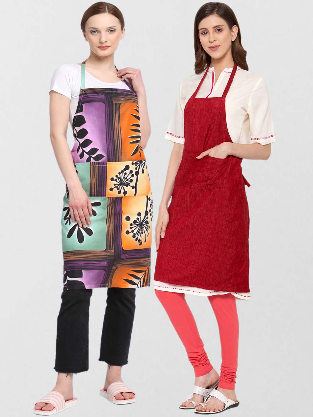 

KLOTTHE Pack Of 2 Printed 210TC Cotton Aprons, Purple