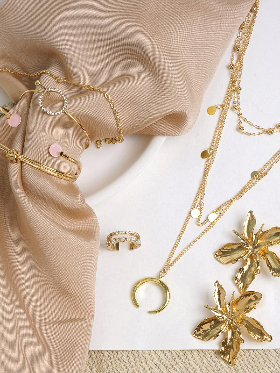 

JOKER & WITCH Gold-plated White Stone-Studded Jewellery Set