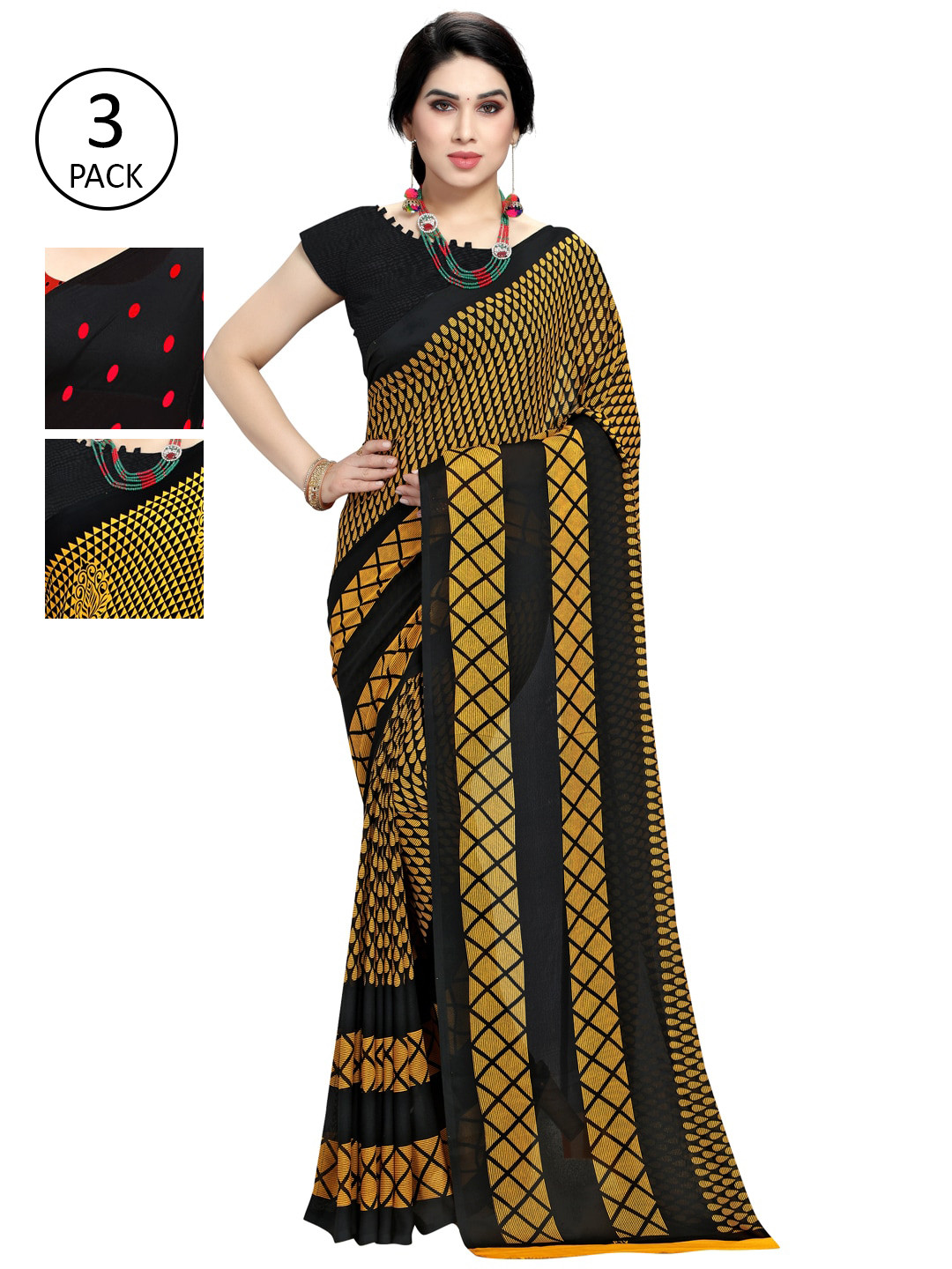 

KALINI Multi Pack of 3 Printed Poly Georgette Saree