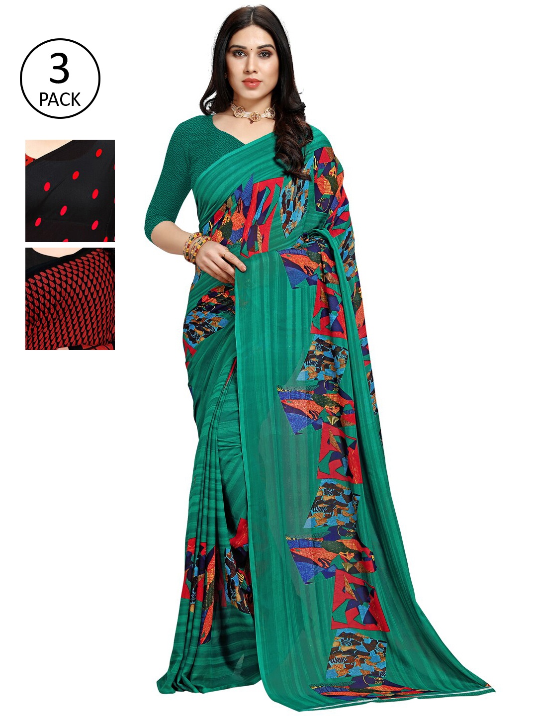 

KALINI Pack Of 3 Red & Black Saree