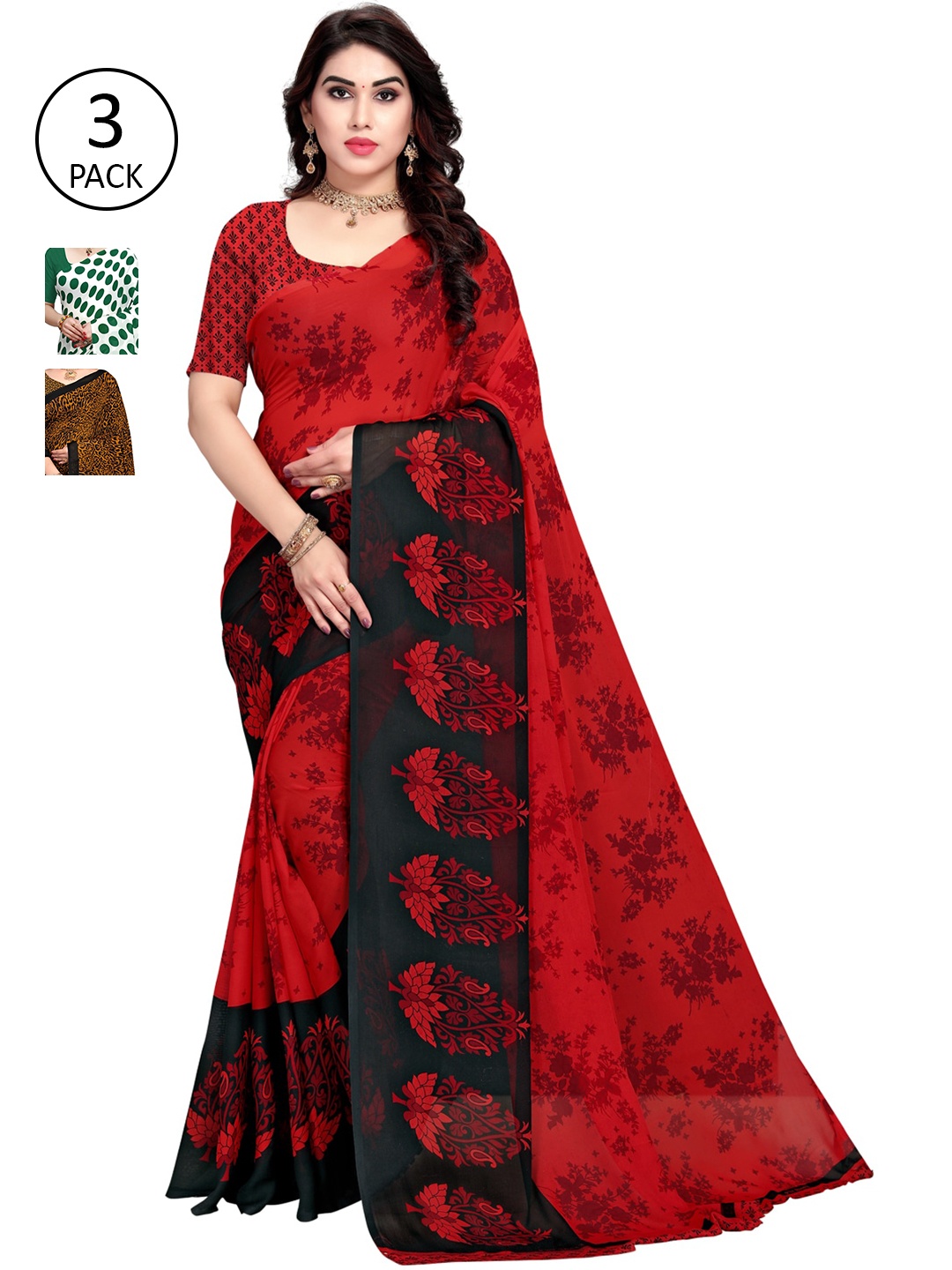 

KALINI Multi Pack of 3 Printed Poly Georgette Saree