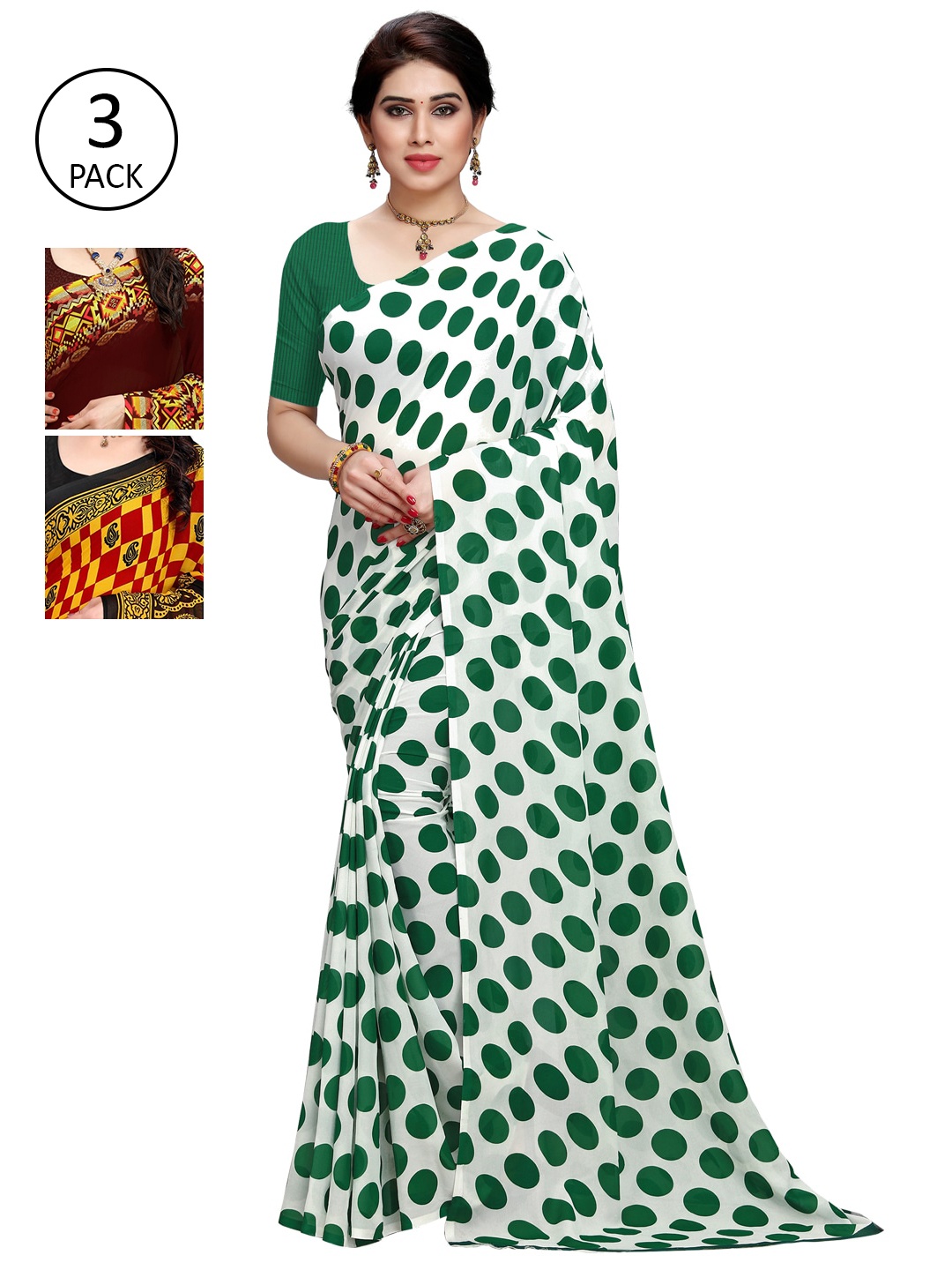 

KALINI Multicoloured Set of 3 Poly Georgette Saree, Multi