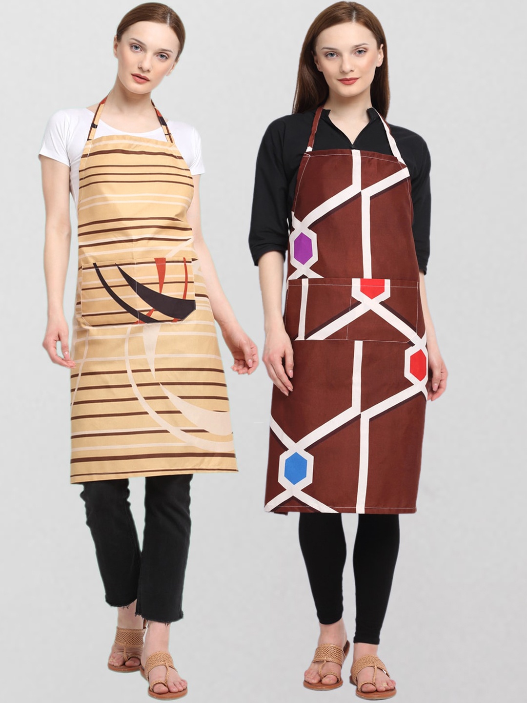 

KLOTTHE Unisex Pack Of 2 Printed 210TC Cotton Aprons, Beige