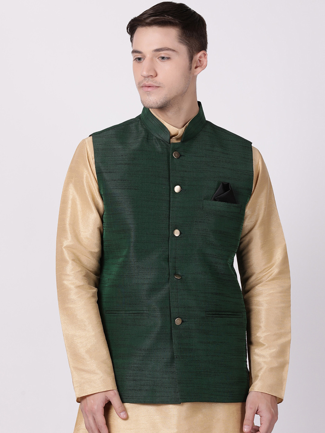 

TABARD Men Green Solid Nehru Jacket
