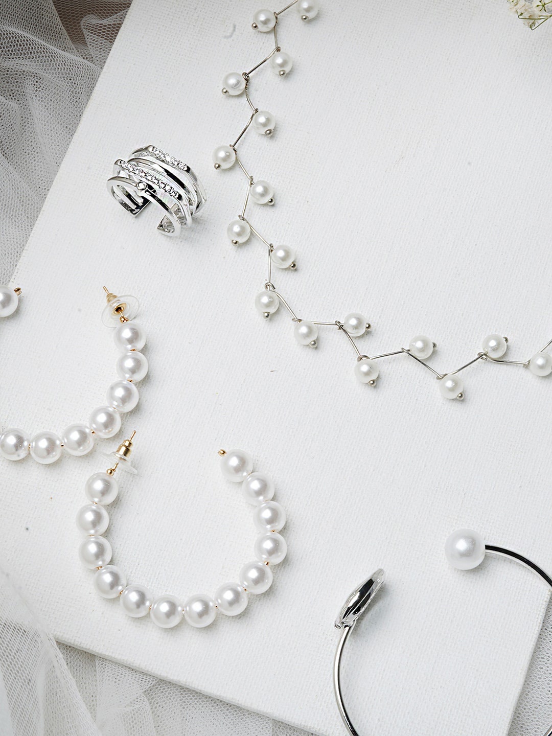 

JOKER & WITCH Silver-Toned & White Pearl & Stone Embellished Jewelry Set