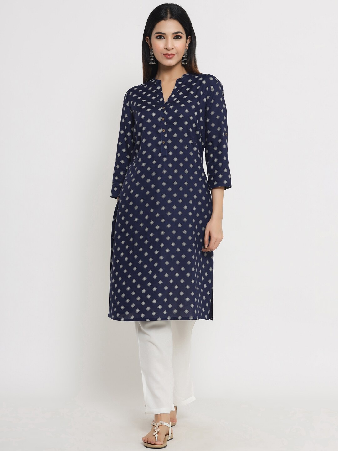 

Sangria Women Navy Blue Printed Kurta with Trousers