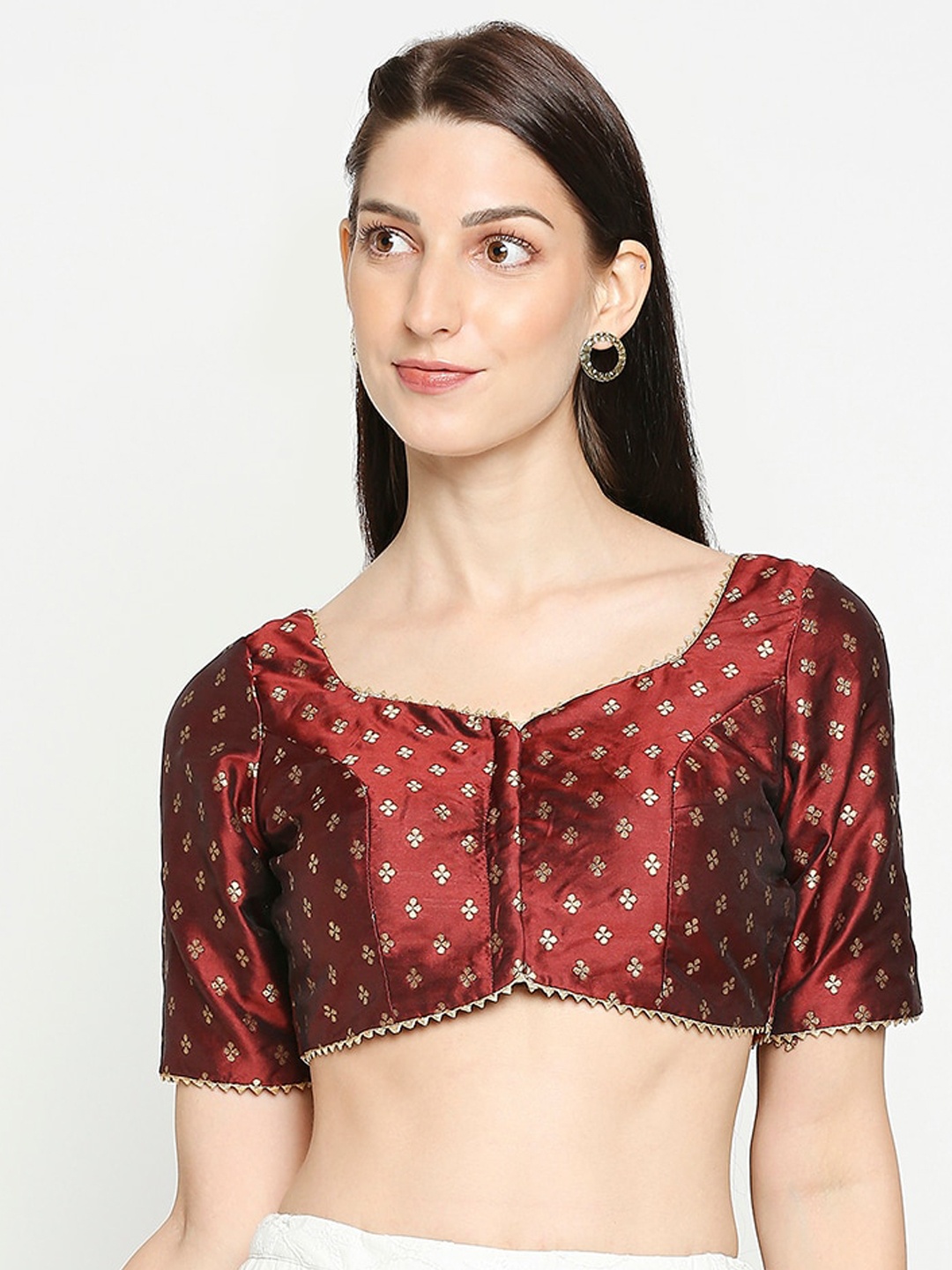 

SALWAR STUDIO Women Maroon Brocade Woven Design Readymade Saree Blouse