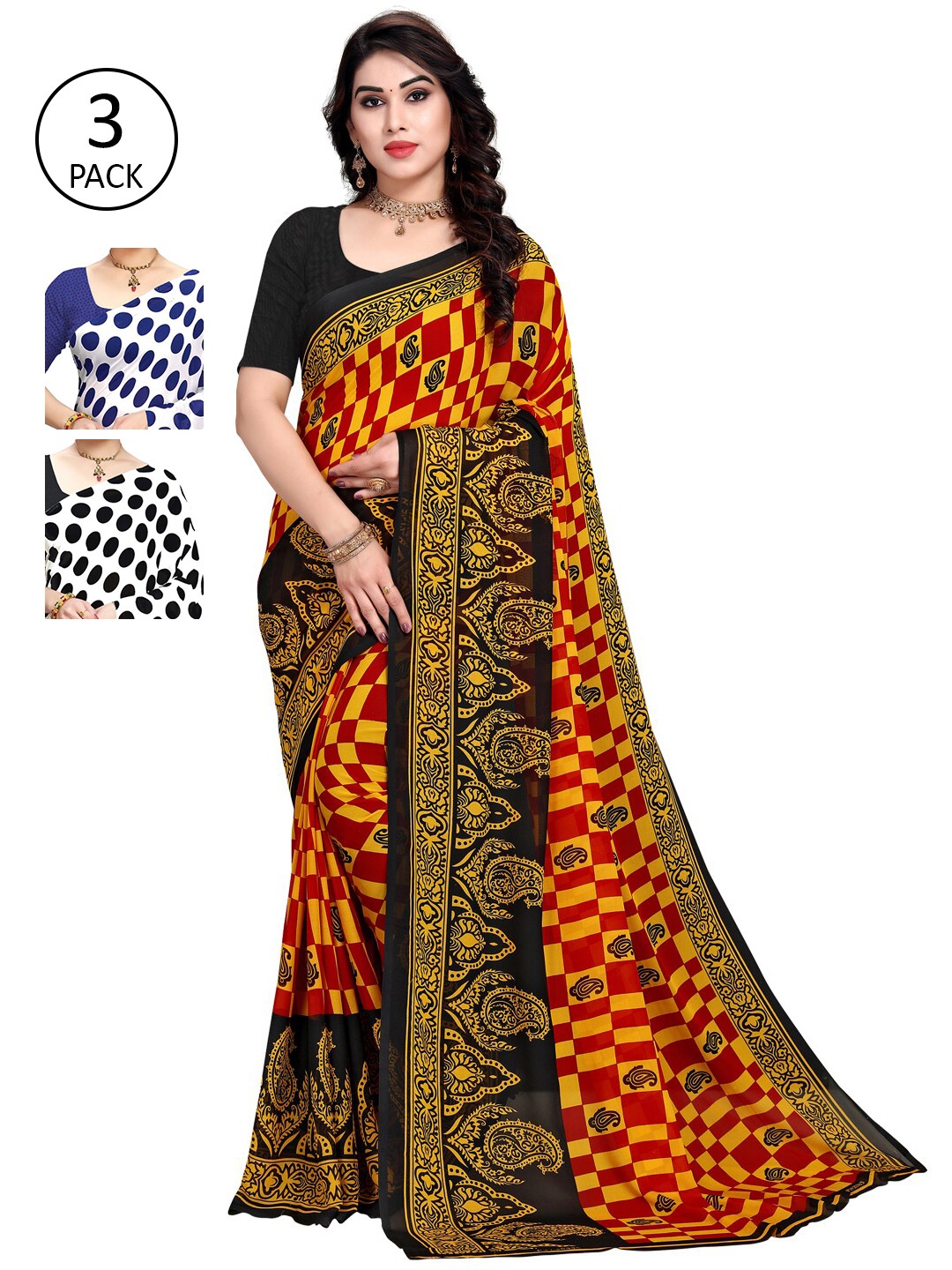 

KALINI White & Blue Pack of 3 Saree