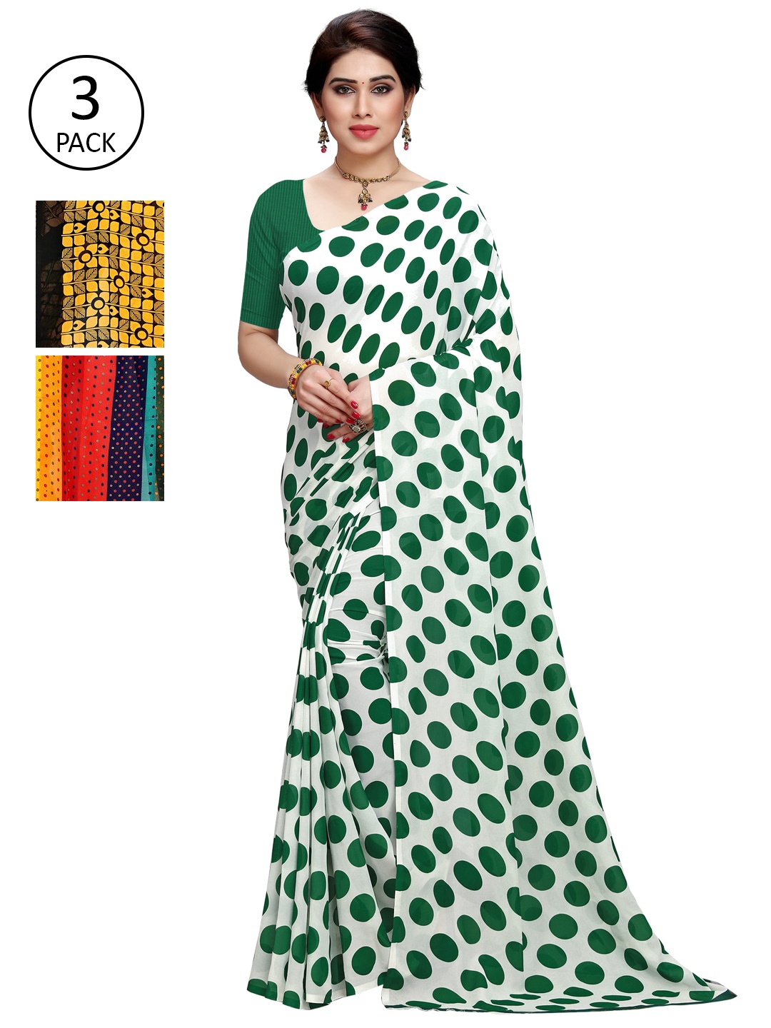 

KALINI Multicoloured Set of 3 Poly Georgette Saree, Multi