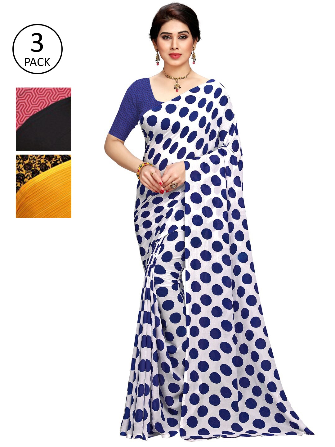 

KALINI Women Pack Of 3 Printed Sarees, White