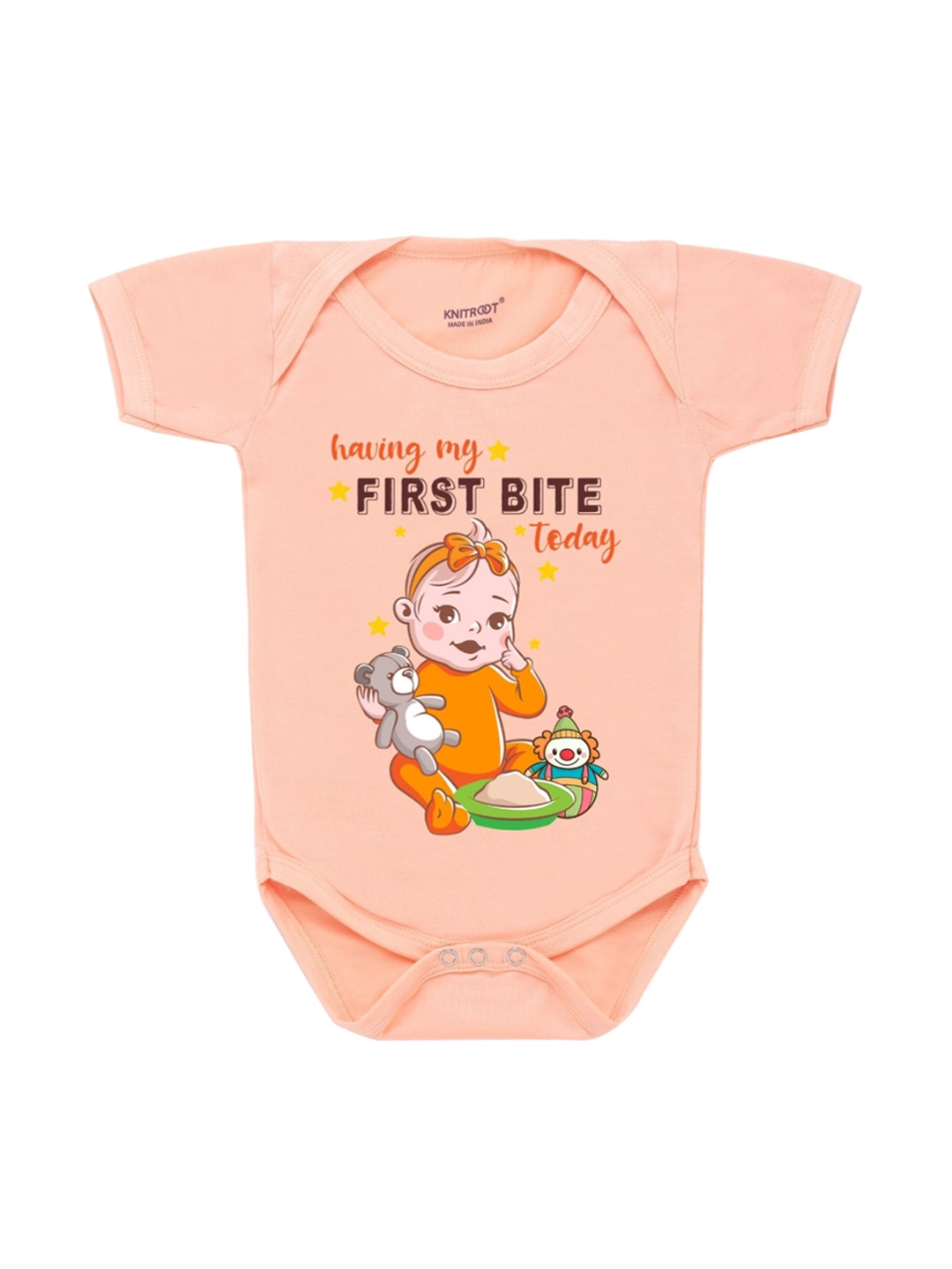 

KNITROOT Infant Kids Peach-Colored & Green Printed Bodysuit