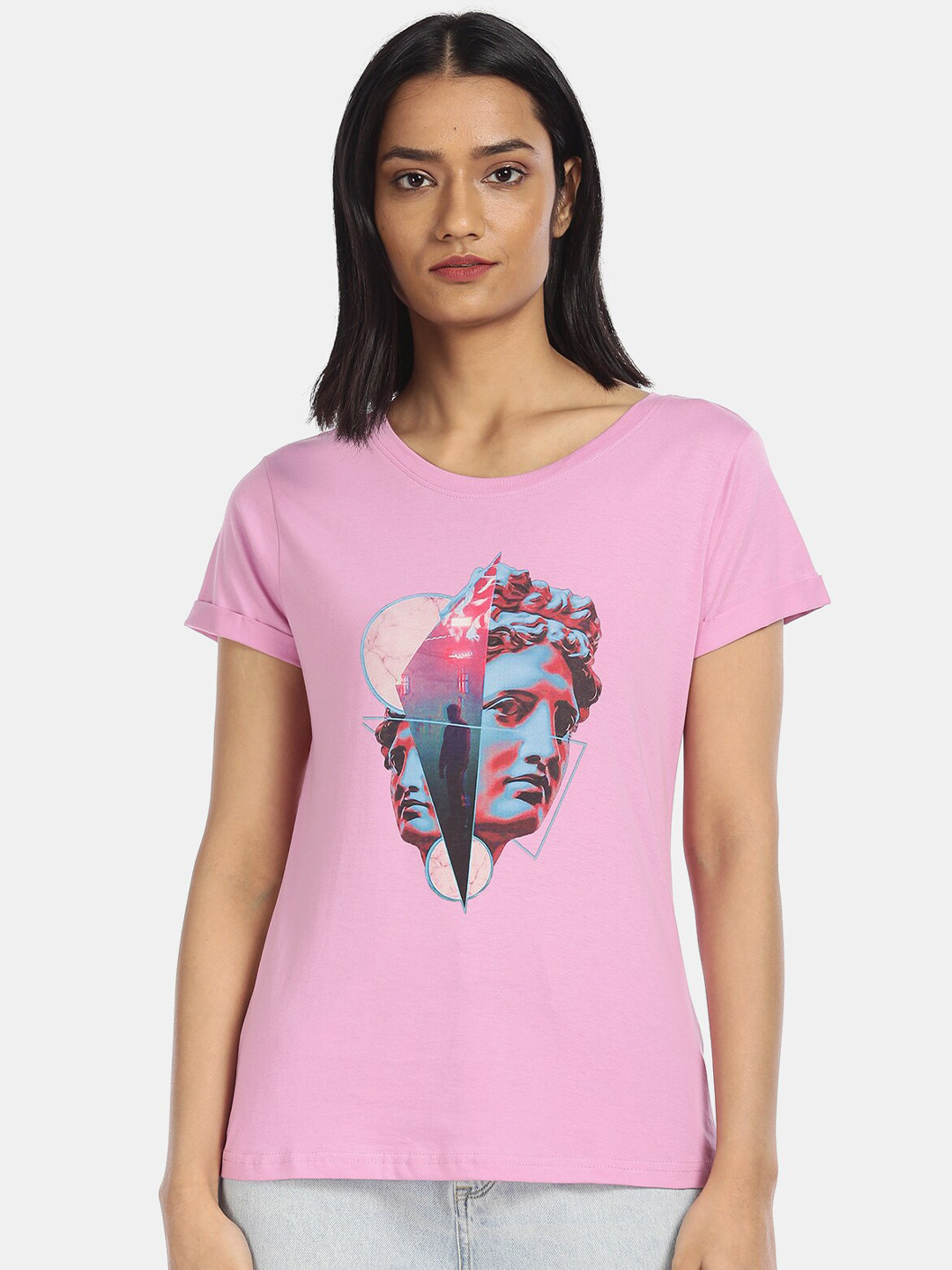 

Sugr Women Pink Printed T-shirt