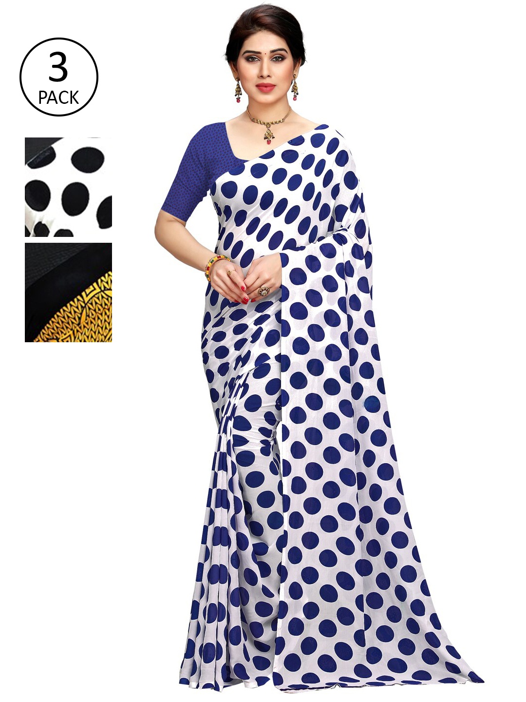 

KALINI Pack of 3 Printed Poly Georgette Saree, Multi