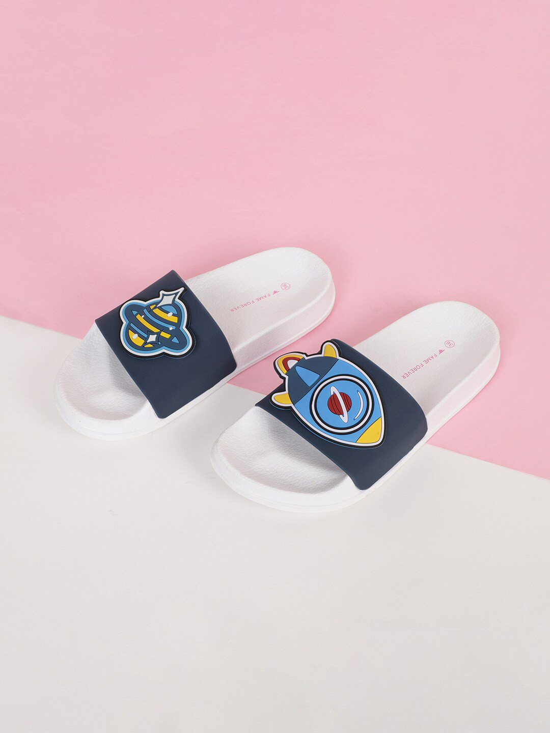

Fame Forever by Lifestyle Boys Blue & Yellow Embellished Rubber Sliders