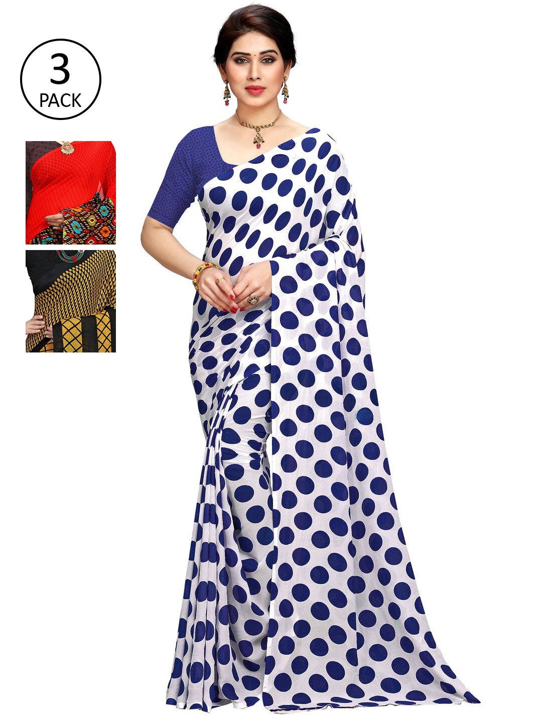 

KALINI Multi Pack of 3 Printed Poly Georgette Saree