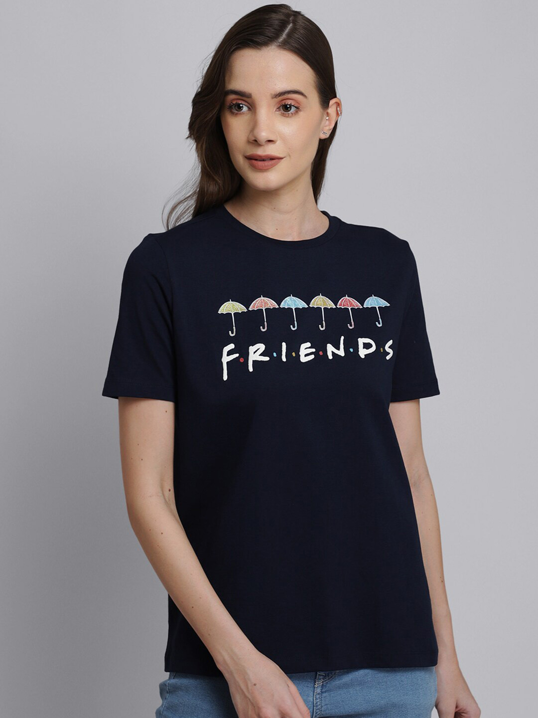 

Free Authority Women Blue Friends Printed Pure Cotton T-shirt