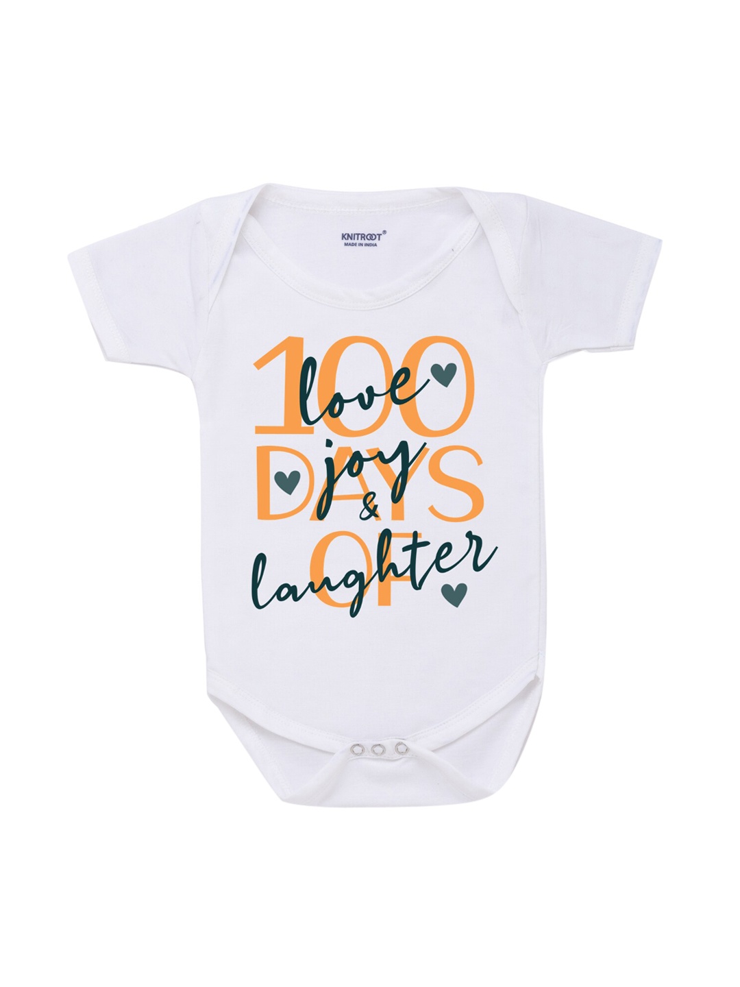 

KNITROOT Infants White & Orange Printed Bodysuit