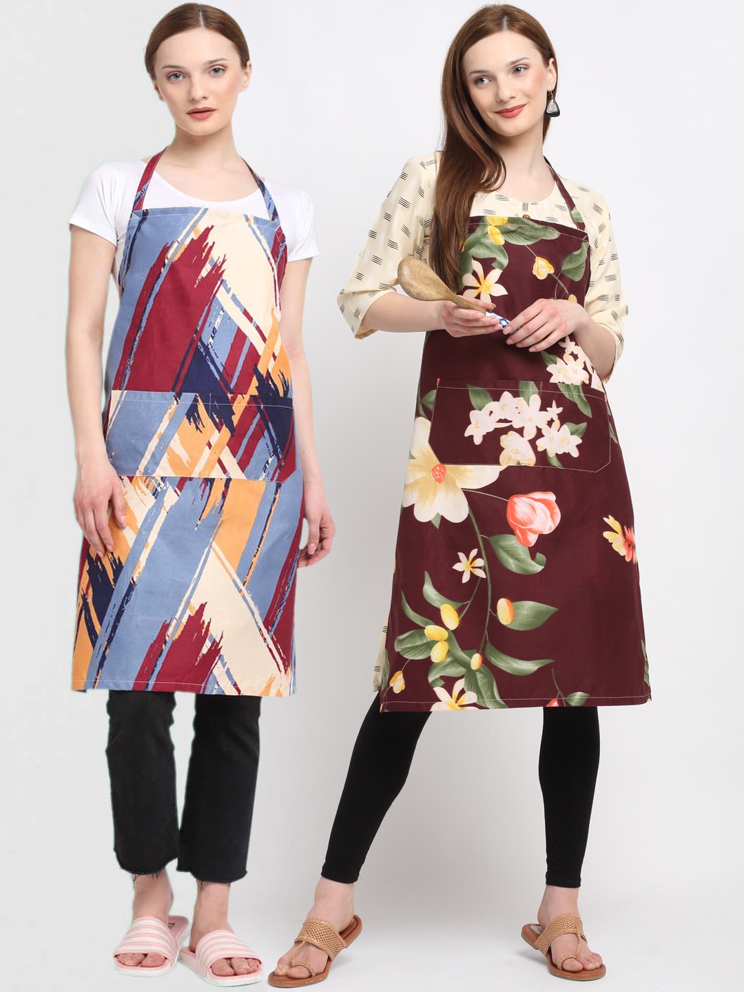 

KLOTTHE Unisex Pack Of 2 Printed 210TC Cotton Aprons, Maroon