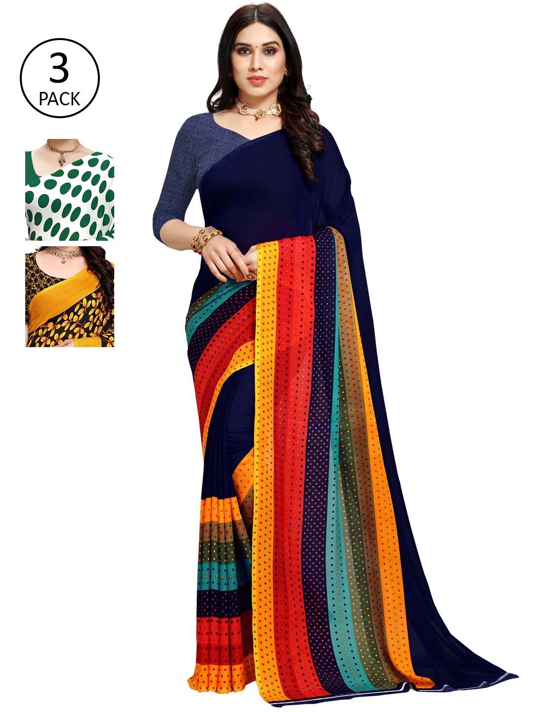 

KALINI Pack Of 3 Green & Yellow Saree