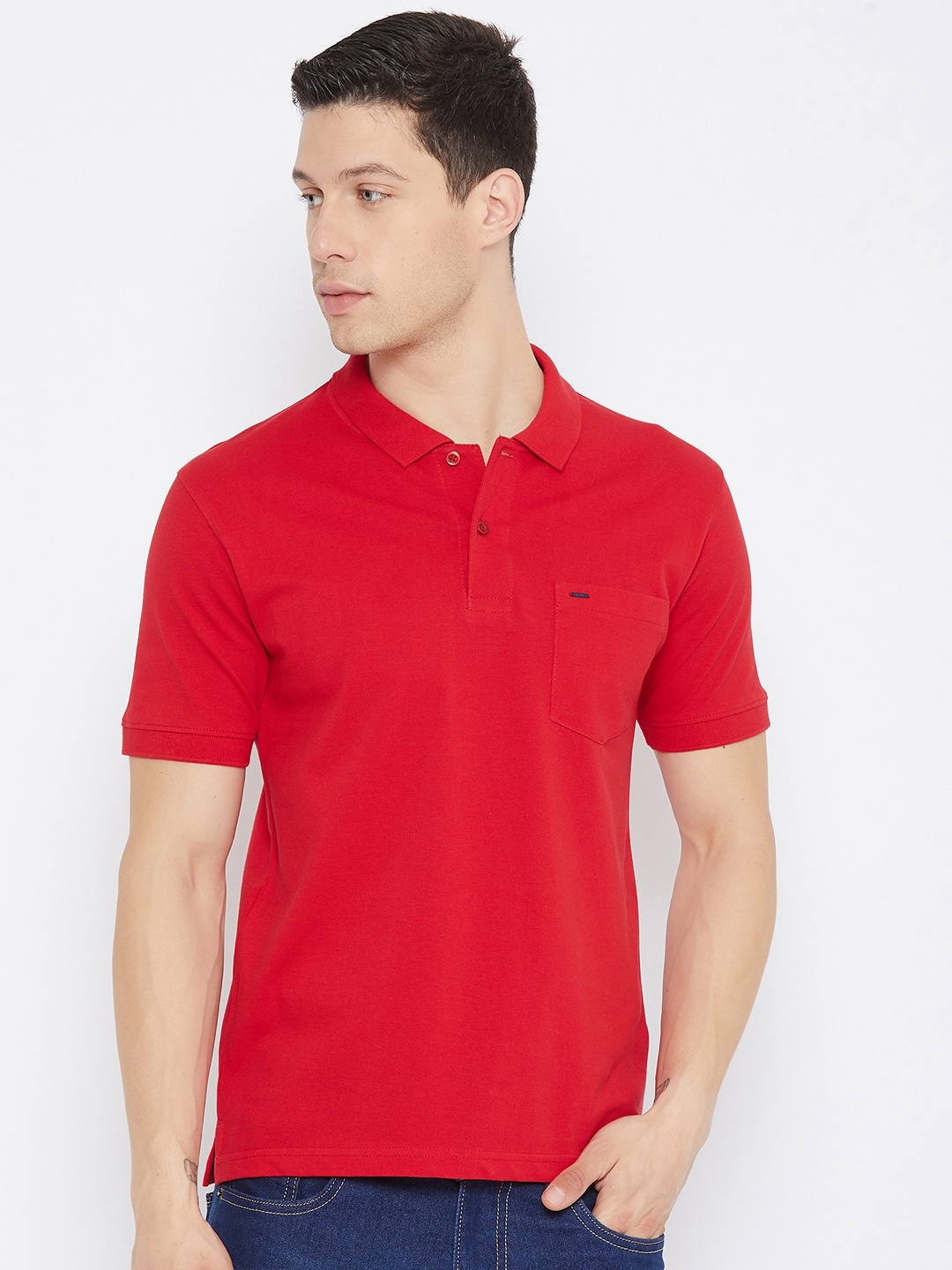 

Okane Men Red Polo Collar T-shirt